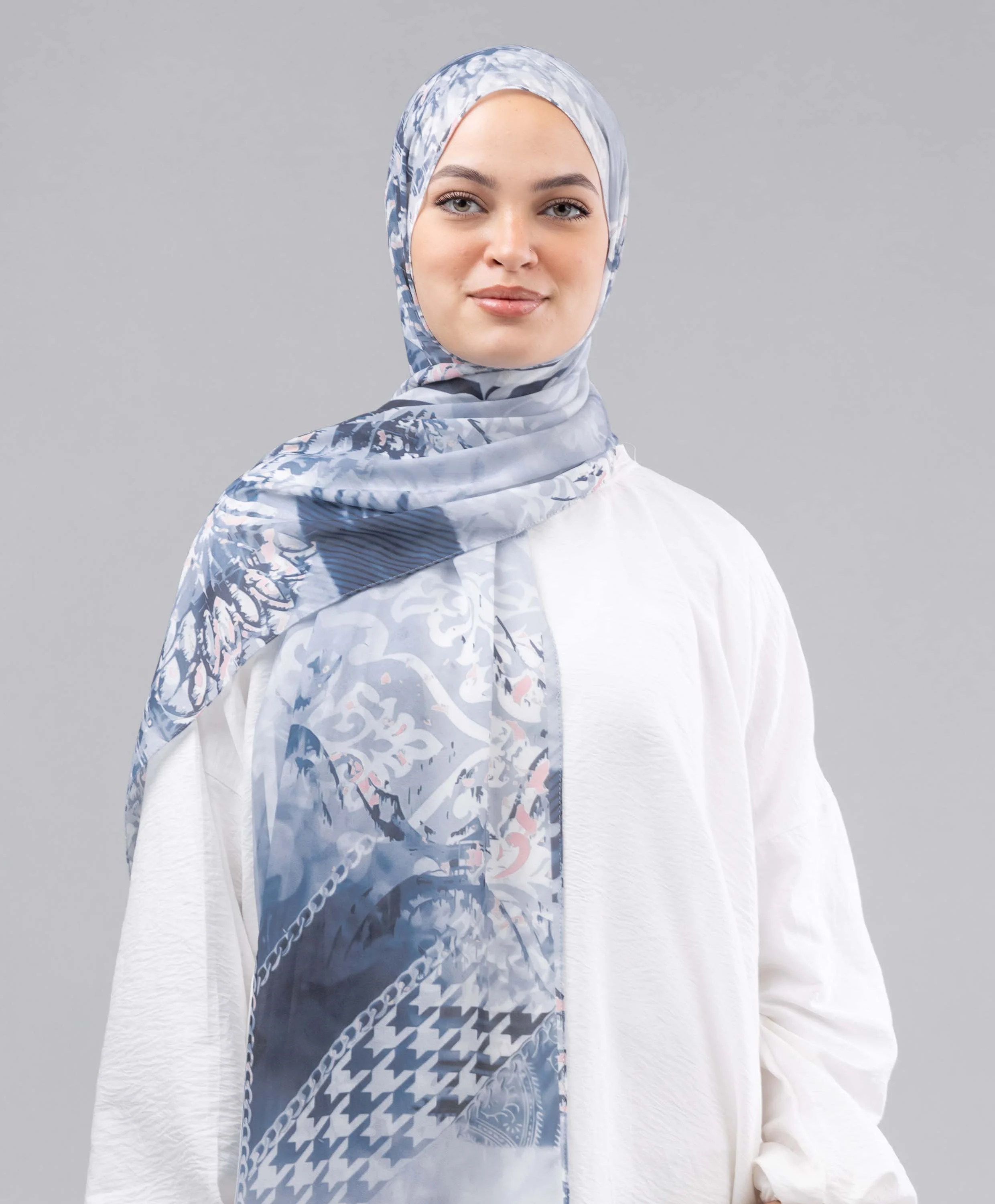 Blue Patchwork Chiffon Scarf - Image 2