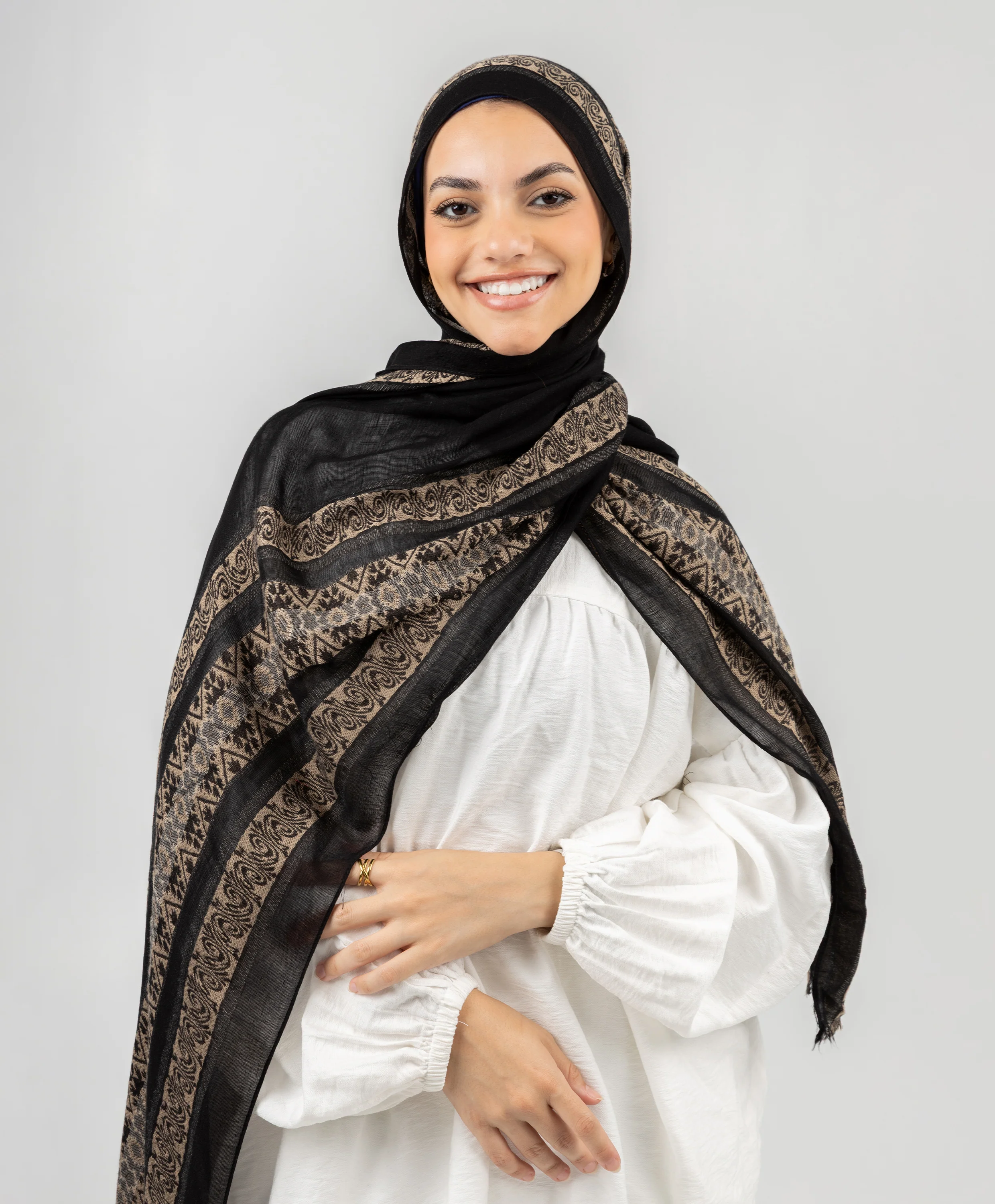Embroidered Dusk Linen Scarf - Image 3